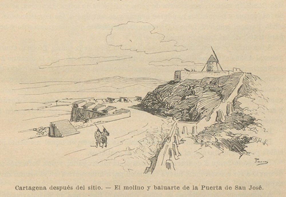 The mill and bastion of the Puerta de San José after the siege